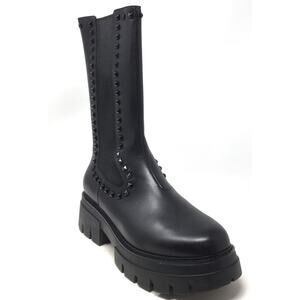 Ash Lennox Black Calf Leather Stud Tall Back Zip Chelsea Boots Women's Sz 11/41.